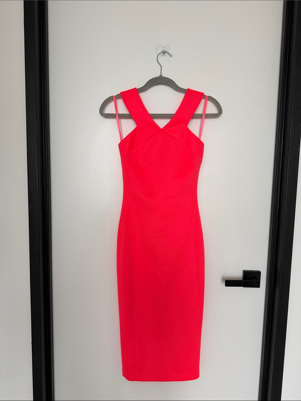 Ted Baker Bright Red Midi Dress with V-Neck Straps